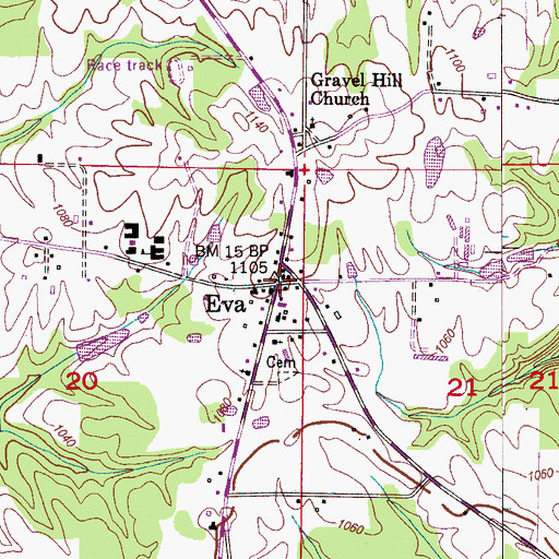 Topographic Map of Eva, AL