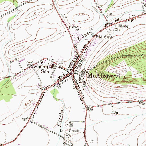 Topographic Map of McAlisterville, PA