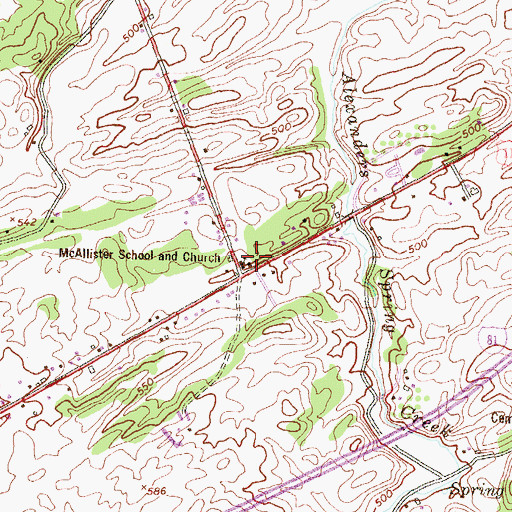 Topographic Map of McAllister School and Church, PA