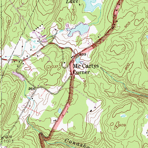 Topographic Map of McCartys Corner, PA