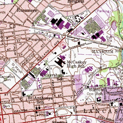Topographic Map of McCaskey High School, PA