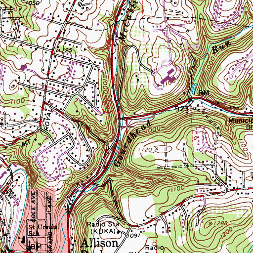 Topographic Map of McCaskin Run, PA