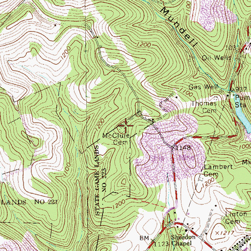 Topographic Map of McClure Cemetery, PA