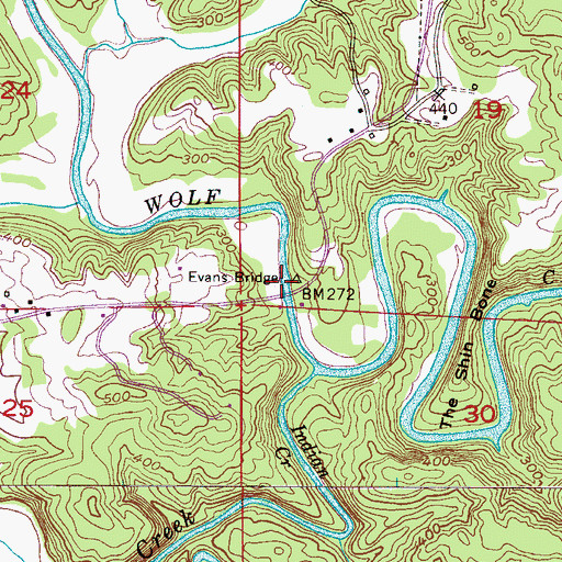 Topographic Map of Evans Bridge, AL