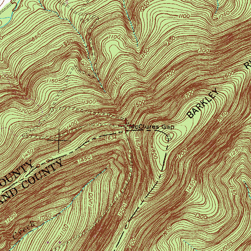 Topographic Map of McClures Gap, PA