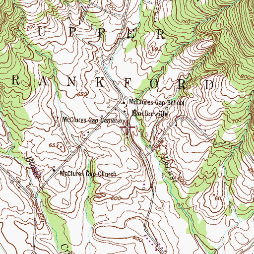 Topographic Map of McClures Gap Cemetery, PA