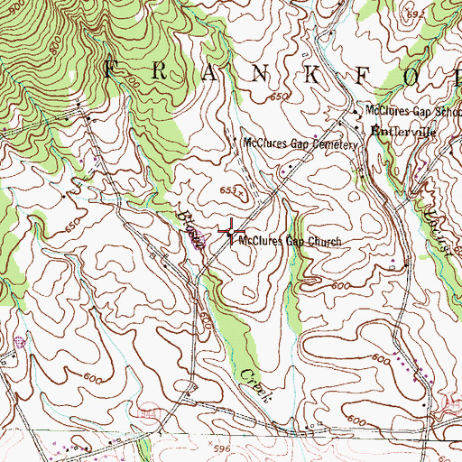 Topographic Map of McClures Gap Church, PA
