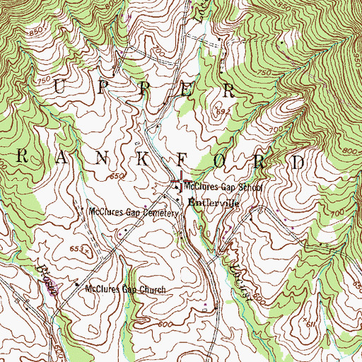 Topographic Map of McClures Gap School, PA