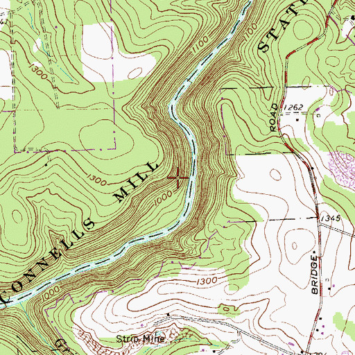Topographic Map of McConnells Mill State Park, PA