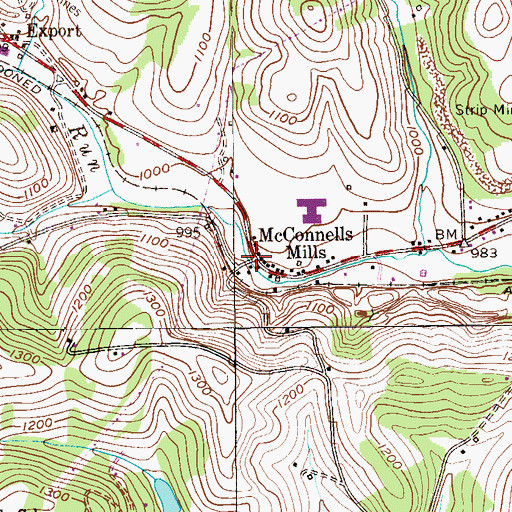 Topographic Map of McConnells Mills, PA