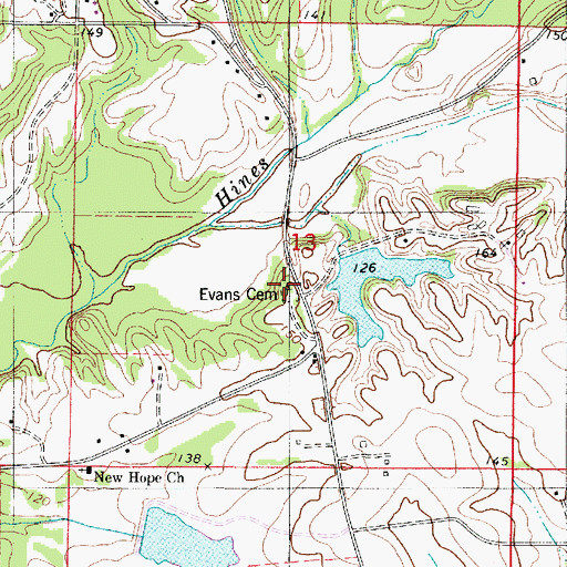 Topographic Map of Evans Cemetery, AL