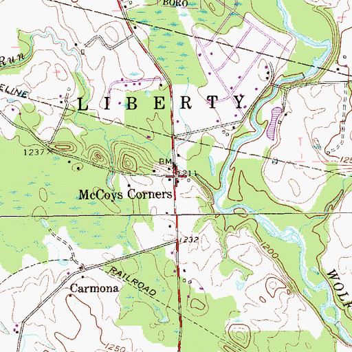Topographic Map of McCoys Corners, PA