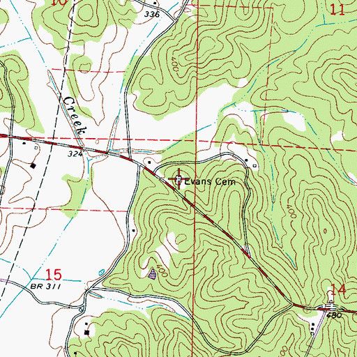 Topographic Map of Evans Cemetery, AL