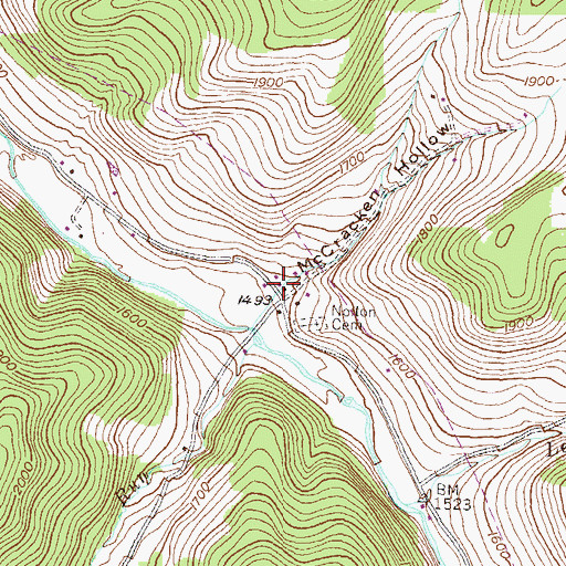Topographic Map of McCracker Hollow, PA