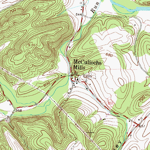Topographic Map of McCullochs Mills, PA
