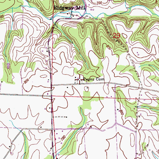 Topographic Map of Evans Cemetery, AL