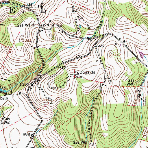 Topographic Map of McDonalds Cemetery, PA