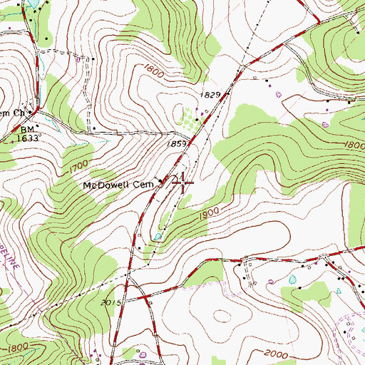 Topographic Map of McDowell Cemetery, PA
