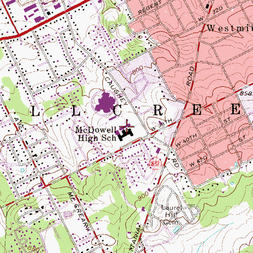 Topographic Map of McDowell High School, PA