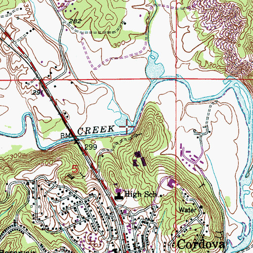 Topographic Map of Evans Creek, AL