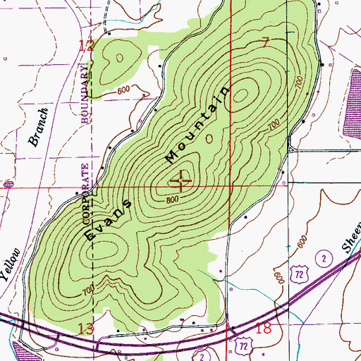 Topographic Map of Evans Mountain, AL