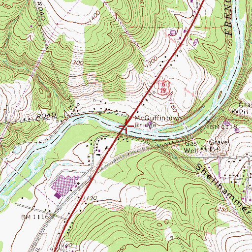 Topographic Map of McGuffintown Bridge, PA