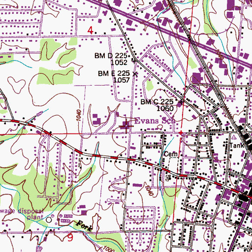 Topographic Map of Evans School, AL