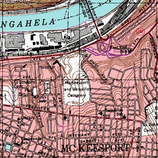 Topographic Map of McKeesport and Versailles Cemetery, PA