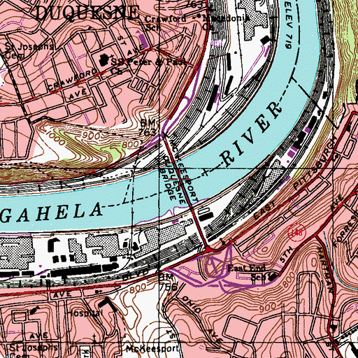 Topographic Map of McKeesport Duquesne Bridge, PA