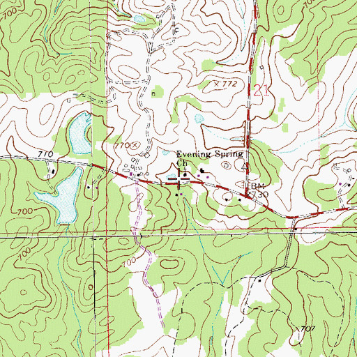 Topographic Map of Evening Spring Church, AL