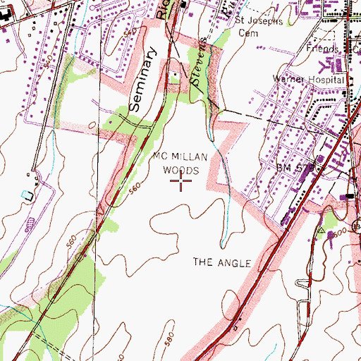 Topographic Map of McMillan Woods, PA