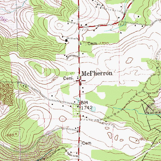 Topographic Map of McPherron, PA