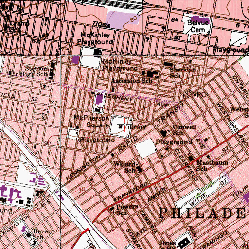 Topographic Map of McPherson Square, PA