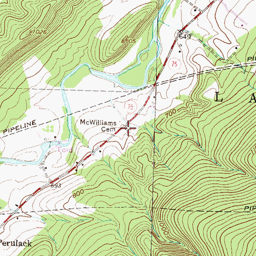 Topographic Map of McWilliams Cemetery, PA