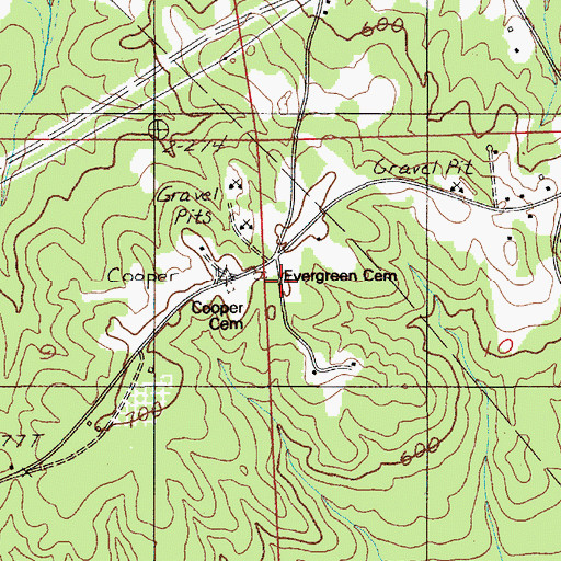 Topographic Map of Evergreen Cemetery, AL
