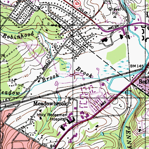 Topographic Map of Meadow Brook, PA