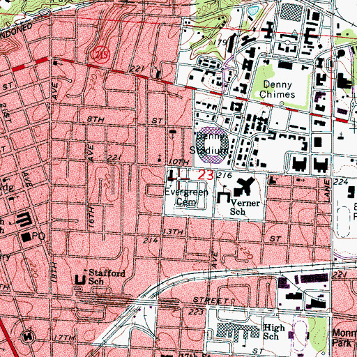 Topographic Map of Evergreen Cemetery, AL