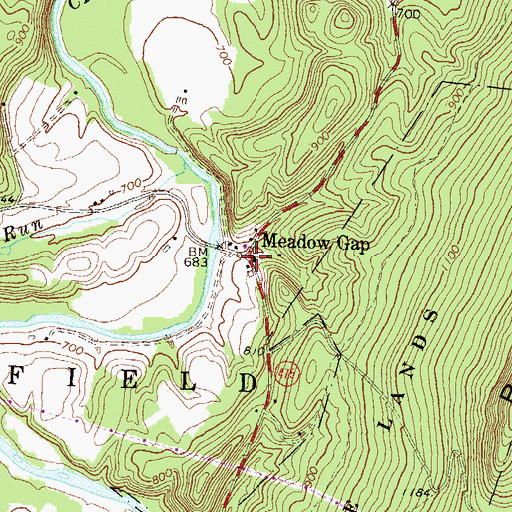 Topographic Map of Meadow Gap, PA