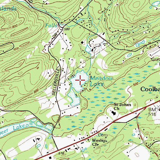 Topographic Map of Meadow Lake, PA