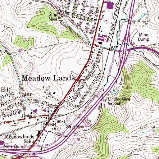 Topographic Map of Meadow Lands, PA