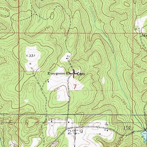 Topographic Map of Evergreen Baptist Church, AL