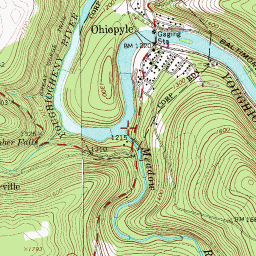 Topographic Map of Meadow Run, PA