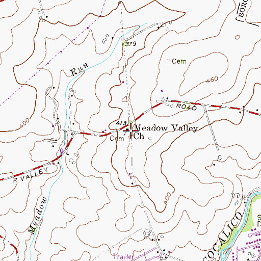 Topographic Map of Meadow Valley Church, PA