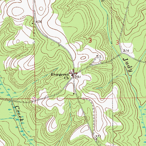Topographic Map of Evergreen Church, AL