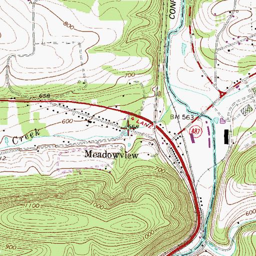 Topographic Map of Meadowview, PA