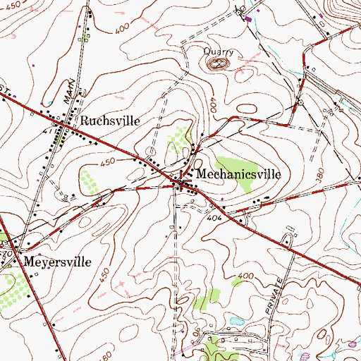 Topographic Map of Mechanicsville, PA