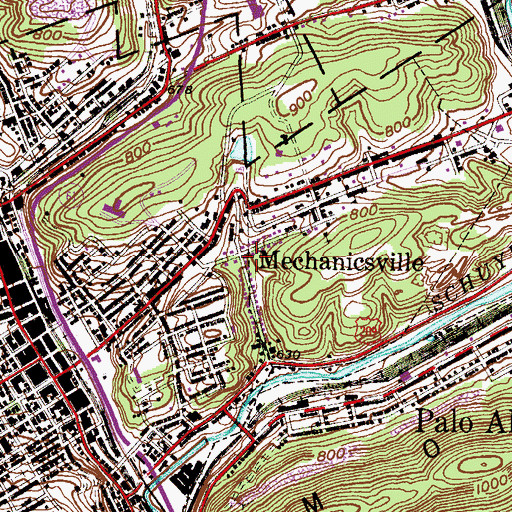 Topographic Map of Mechanicsville, PA