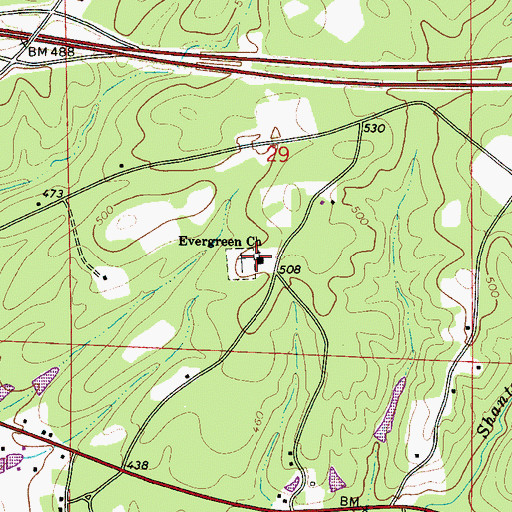 Topographic Map of Evergreen Baptist Church, AL