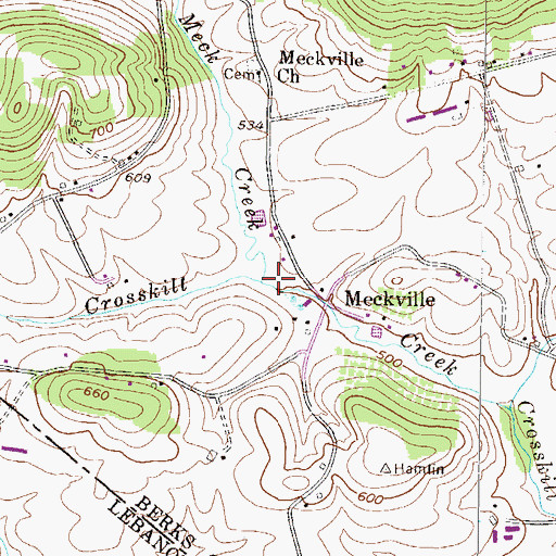 Topographic Map of Meck Creek, PA