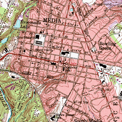 Topographic Map of Media, PA
